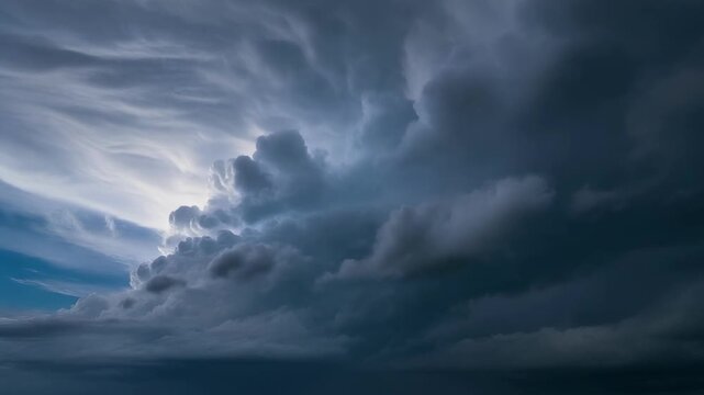 Dark storm clouds tower as sunlight breaks through a dramatic sky