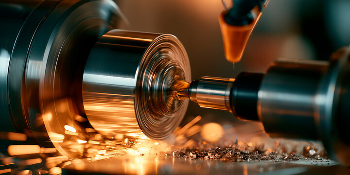 Precision Machining Process Shaping Metal with Sparks and Shavings