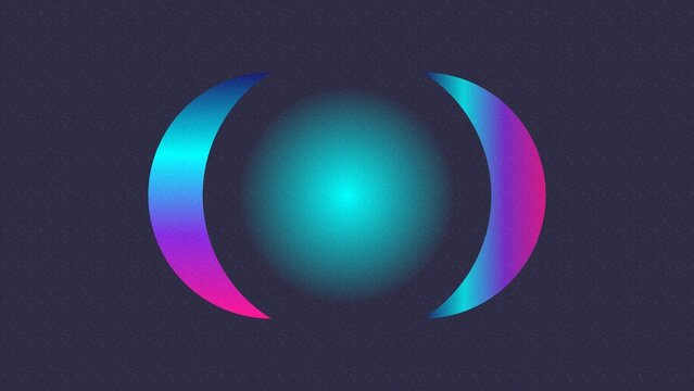 Vibrant glowing crescent shapes framing a soft central teal circle light