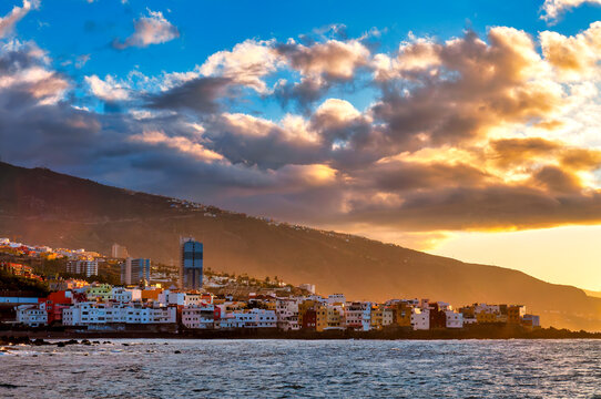 Punta Brava Colorful Houses and Coastline at Sunset in Puerto de la Cruz
