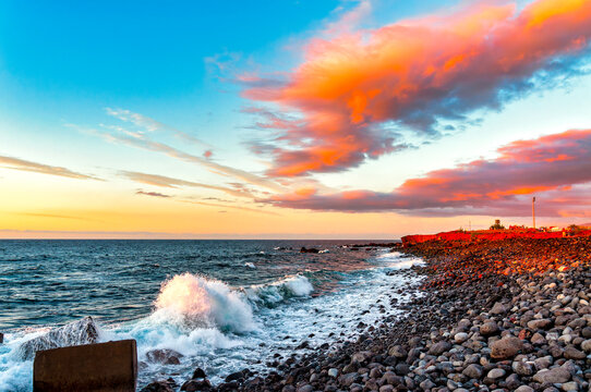 Playa Del Puerto De La Cruz Rocky Coast With Waves