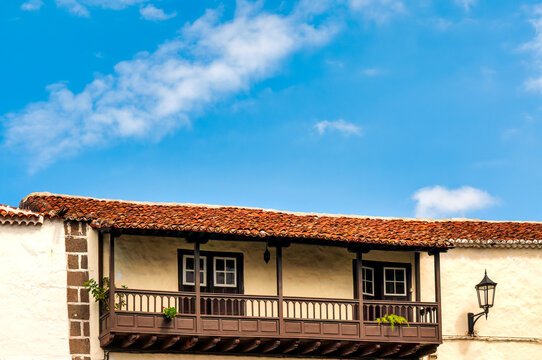 Traditional Canarian House With Wooden Balcony In Garachico