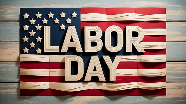 Creative paper cut lettering for Labor Day against an American flag design background