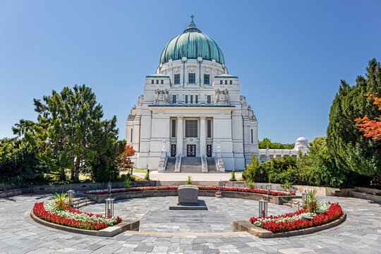 Frontal view of St. Charles Borromeo Cemetery Church at Central cemetery in Vienna (Austria)