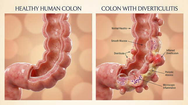 Healthy Colon Versus Diverticulitis Diverticular Inflammation and Abscess Formation