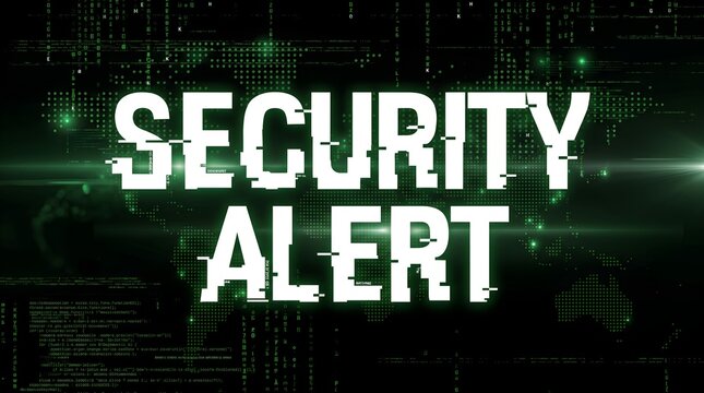 Glowing Green Digital Binary Matrix Code Background with Glitch Text Security Alert Title