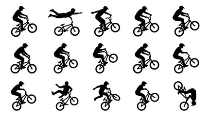 Fototapeta premium BMX biking and stunt silhouettes set vector illustration