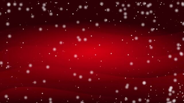 Cinematic falling snow on red background, elegant winter particles animation, festive holiday snowfall loop for Christmas video