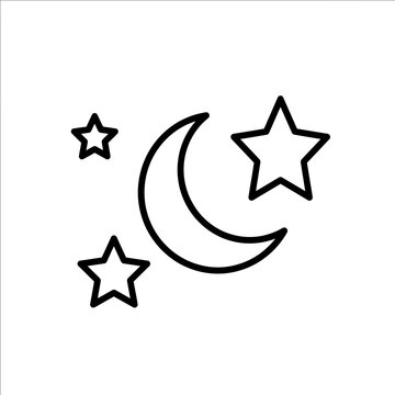 Crescent moon and stars line icon vector