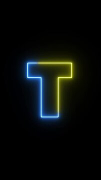 Glowing neon capital Latin alphabet T animation. English Language Letter T, Neon futuristic effect. Trendy font with glow lighting. Educational concepts