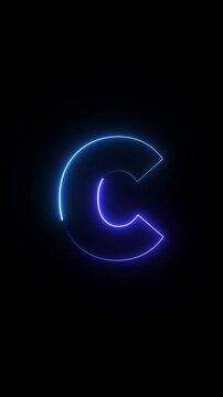 Glowing neon Blue English letter C animation on a black background. Modern neon typography perfect for logo reveals, titles, intros, education, branding, motion graphics, and futuristic designs.