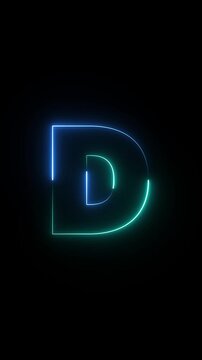 Letter D - shaking symbol outline looping on black background in 4k animation