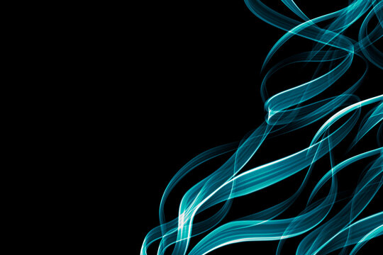 Abstract Teal Smoke Waves on Black Background - Ethereal Cyan Fluid Swirls for Creative Graphic Design