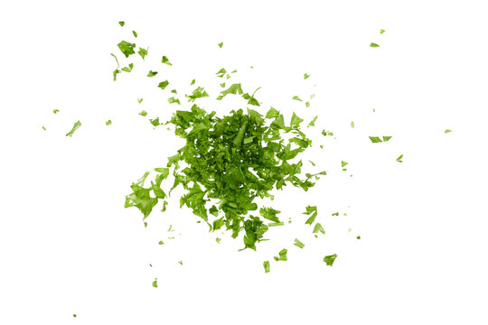 chopped green parsley isolated on white or transparent png