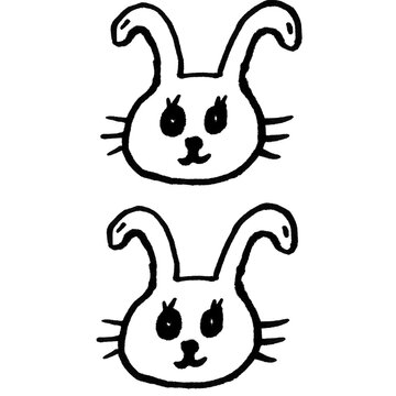Cute bunny rabbit doodle icon set &ndash; cartoon rabbit head with ears, black and white outline vector style

