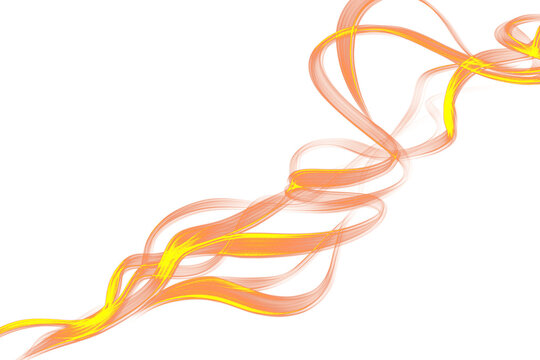 Abstract Orange and Yellow Flowing Ribbon Waves on transparent Background - Elegant Minimalist Digital Art Design