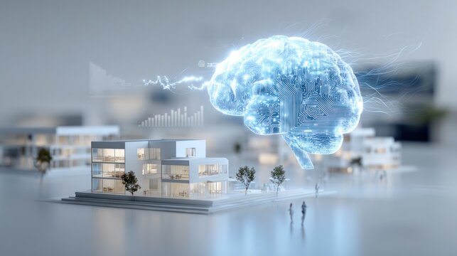 Futuristic brain technology controls modern cityscape