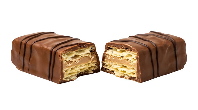 Two halves of a chocolate-covered wafer candy bar with as transparent PNG