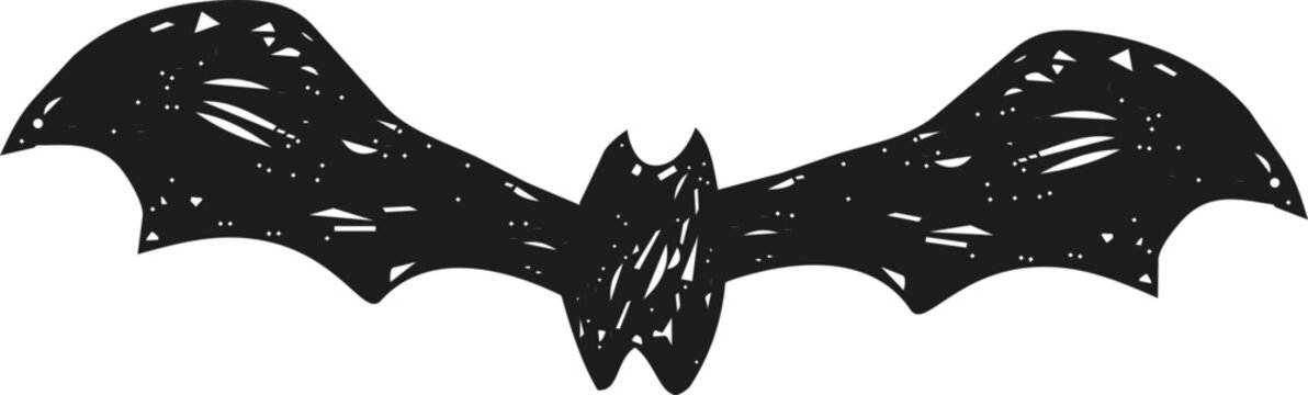 Flying bat silhouettes form spooky Halloween. Crayon hand drawn doodle textured decoration