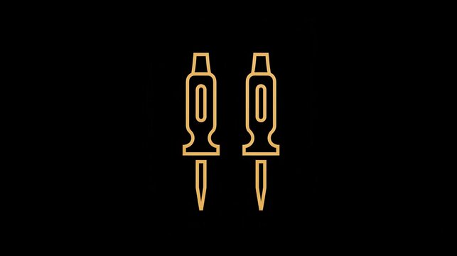 Gold line icon of electronic test probes on a black background. Ideal for technical and engineering UI designs.