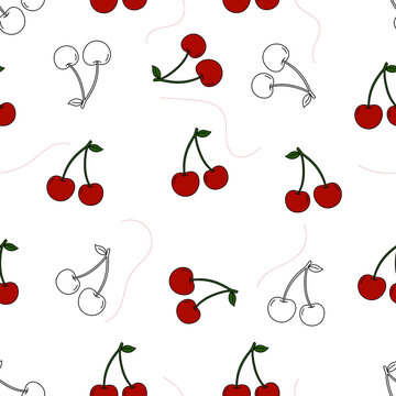 Cute Cherry Seamless Pattern Background for Food Packaging Textile and Summer Branding