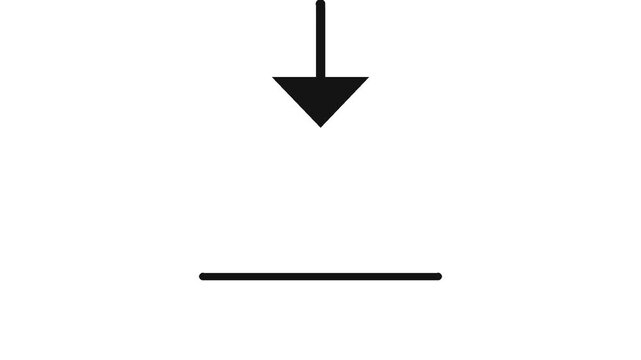 A black downward-pointing arrow symbol above a horizontal line on a white background, indicating direction or action.