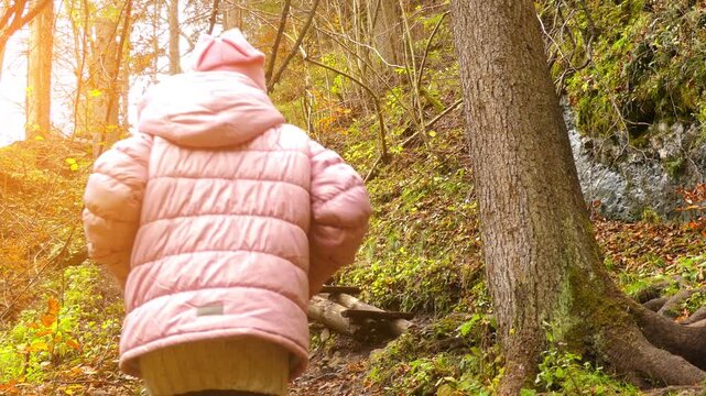 Little beautiful girl walks in Slovak Paradise. Slovak Paradise (Slovensky raj) is mountain range in eastern Slovakia, part of Spis-Gemer Karst, located between towns of Spisska Nova Ves and Dobsina.