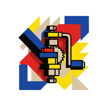 Abstract Brutalist Geometric Poster with Primary Colors Illustration