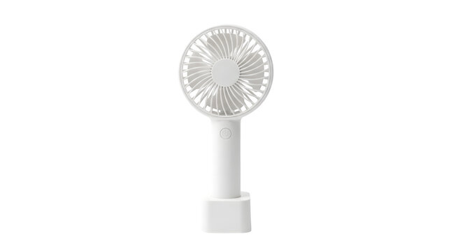 Portable mini white handheld electric fan as transparent object