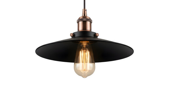 Modern industrial black metal ceiling pendant lamp with vintage as PNG asset