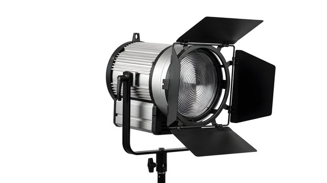 Professional studio spotlight with barn doors mounted on lighting as cut out PNG