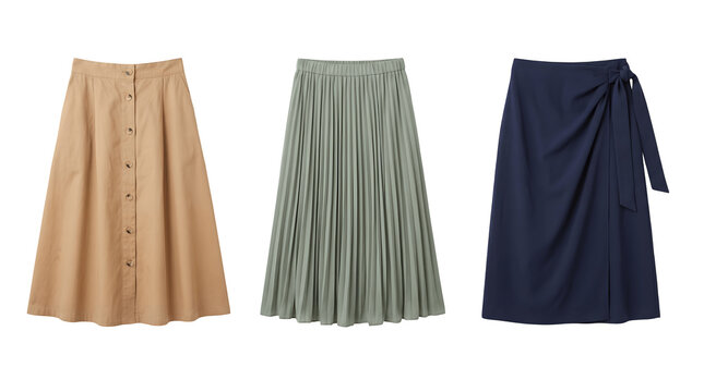 Collection of three stylish women skirts in beige green and as PNG element