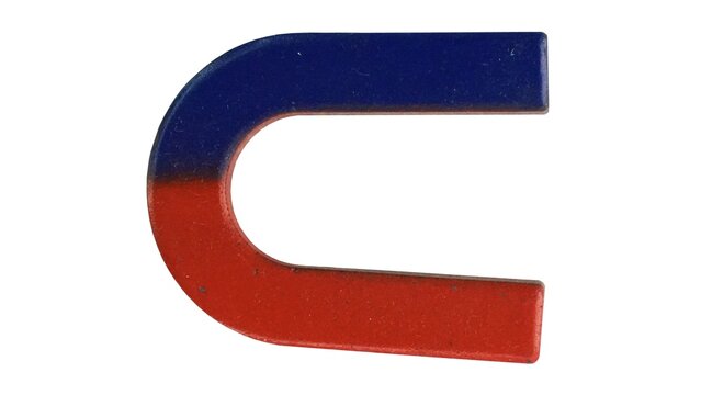 Red blue magnet isolated on white background. symbolizes attraction, opposing forces, and fundamental physics