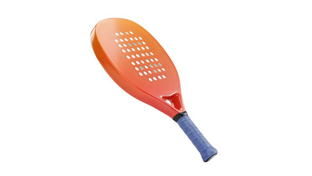 Orange padel racket for sports game isolated on transparent background