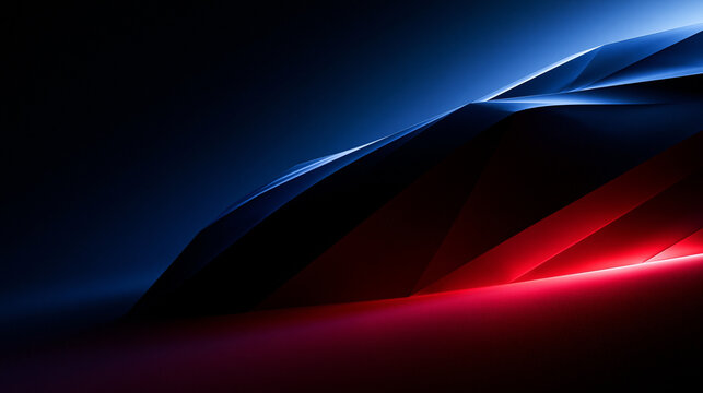 Abstract Futuristic Dark Background with Glowing Red and Blue Geometric Waves
