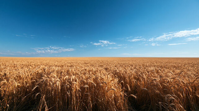 Golden Wheat Field Under Blue Sky at Harvest