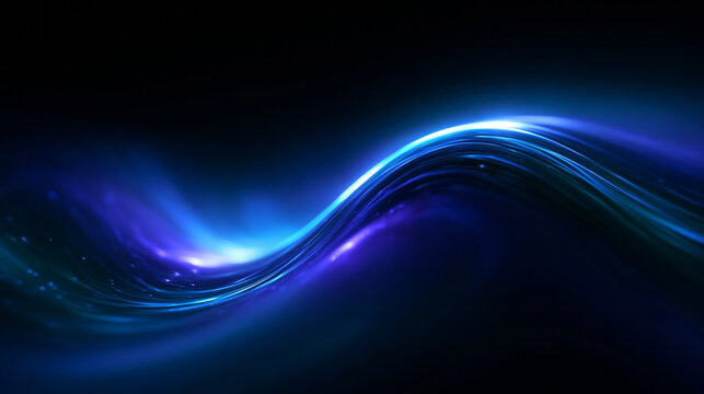 Abstract Glowing Blue Light Wave Flowing on Dark Background