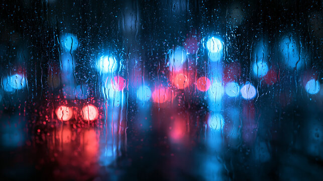 Raindrops on Window with Blurred City Lights at Night