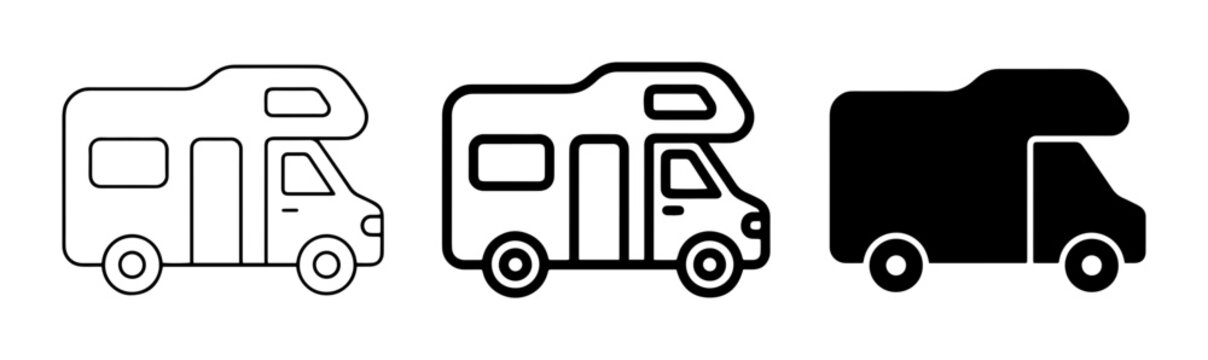 RV Icons Set, Motorhome Vector Graphics, Camper Van Illustrations for Travel and Leisure