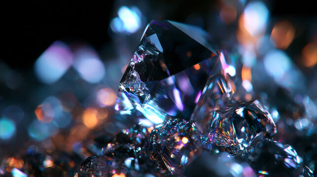 Faceted Iridescent Crystal Gemstone with Prismatic Light Refraction