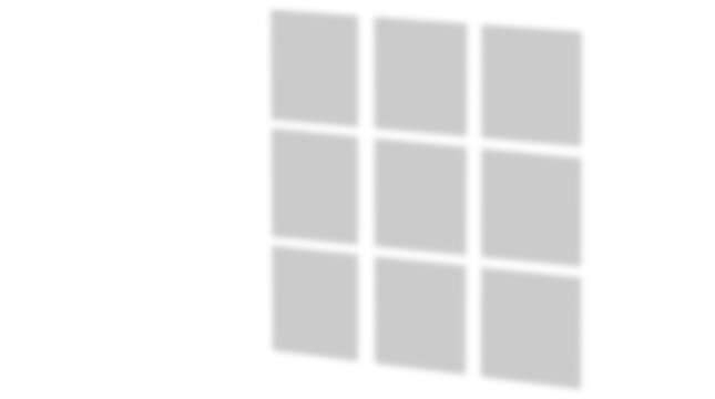 Abstract 3x3 grid of light grey squares with soft shadows isolated on transparent background