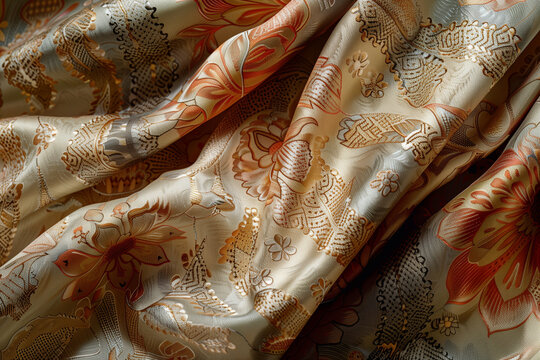 Luxury jacquard silk fabric floral pattern texture background