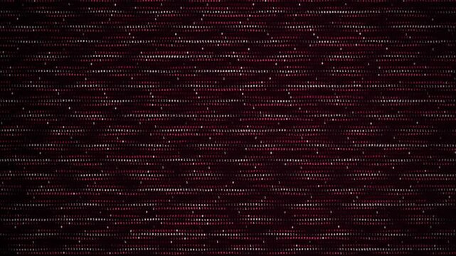 Binary code characters shifting across dark background in red and white digital data pattern