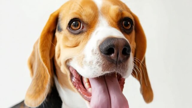 Happy beagle dog portrait in studio showcasing joyful expression and vivid colors for pet lovers and animal enthusiasts. Beagle dog, joyful dog. Generative AI