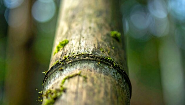 Close up of moss growing on a tree trunk in forest.