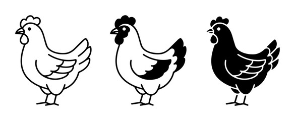 Fototapeta premium Chicken Icons, Farm Bird Vector Graphics, Poultry Silhouettes for Rural Design