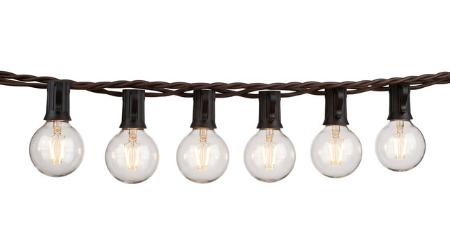 String of glowing outdoor party string lights with round vintage as PNG asset
