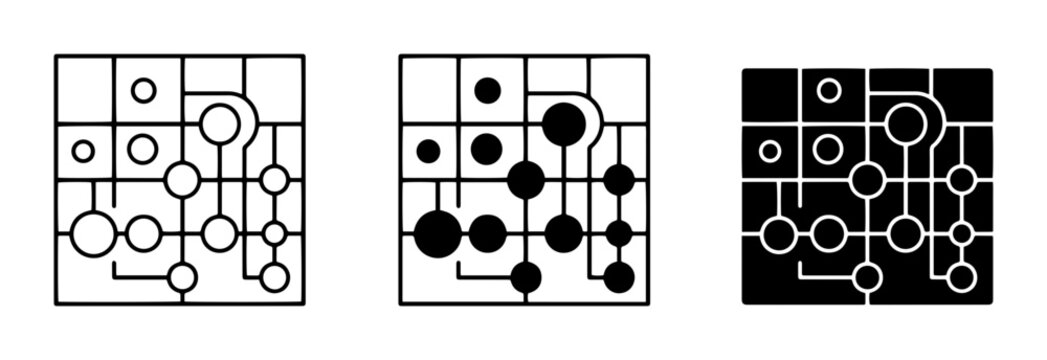 Abstract Network Connection Icons, Geometric Circuit Board Patterns, Digital Data Flow Symbols
