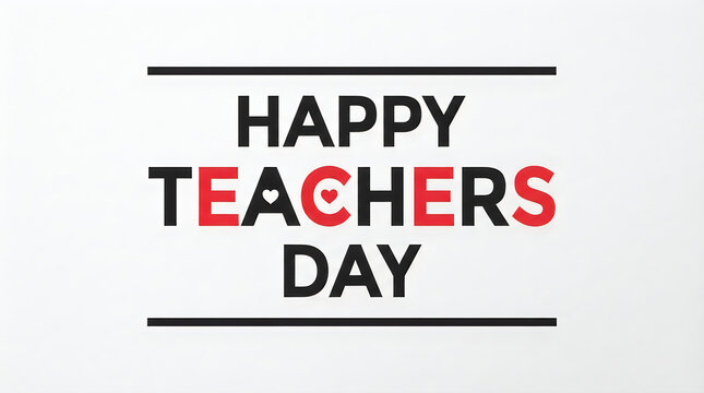 Happy teachers day typography design with red and black letters on white background