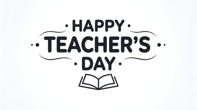 Happy teachers day hand lettered typography with open book illustration on white background